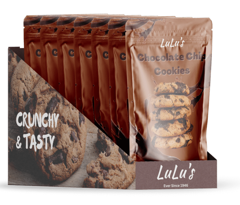 Custom stand up pouches with counter top display