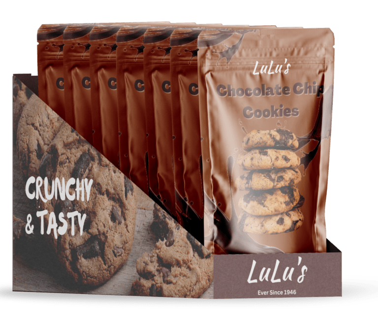 Custom stand up pouches with counter top display